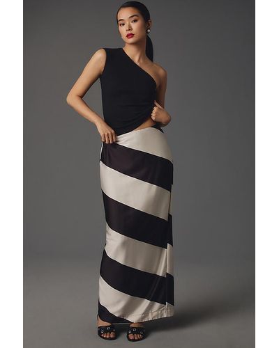Maeve Bold Stripe Maxi Slip Skirt - Grey