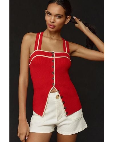 Maeve Button-front Cross-back Knit Tank Top - Red