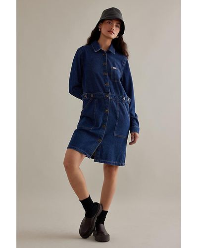 Lee Jeans Workwear Long-sve Denim Mini Dress - Blue