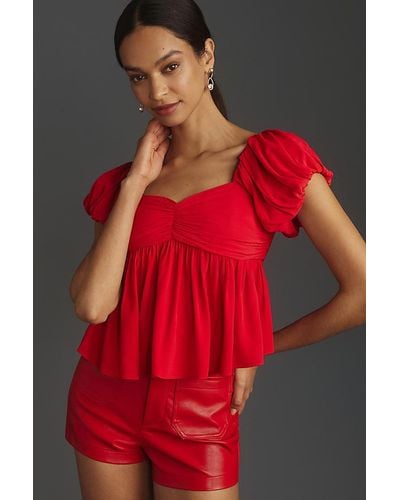 Mare Mare Puff-sleeve Babydoll Top - Red