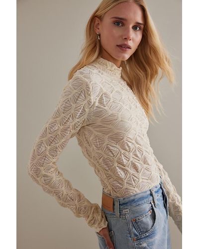 Anthropologie Talia Textured Mock-neck Long-sleeve Top - Natural