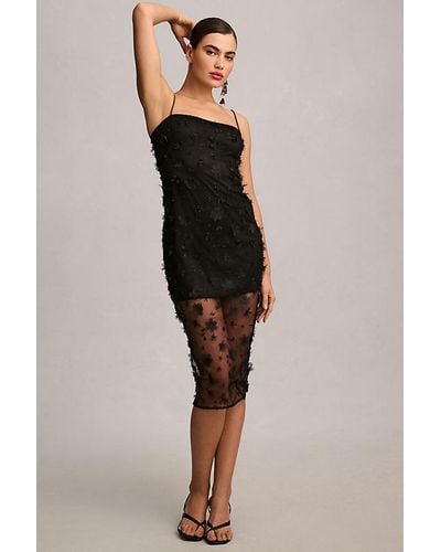 Maeve Sleeveless 3d Floral Slip Midi Dress - Black