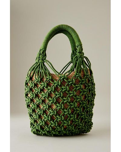 Anthropologie Crochet Jute Tote Bag - Green