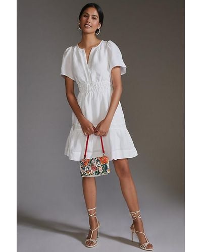 By Anthropologie One-Shoulder Linen Seamed Mini Dress