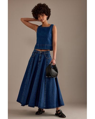 ALIGNE Luna Volume Denim Maxi Skirt - Blue