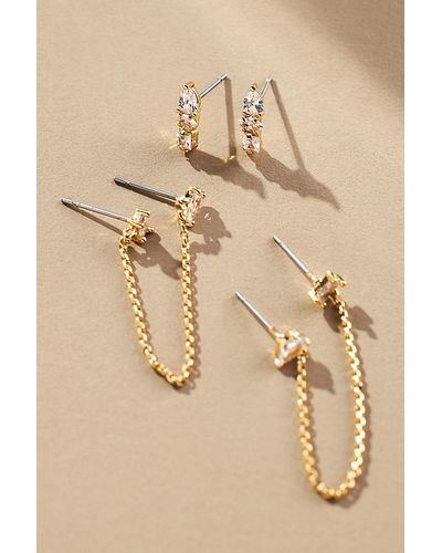 Anthropologie Gold-plated Crystal Delicate Stud Earrings, Set Of 2 - Natural