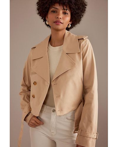 GOOD AMERICAN Cropped Belted Trench Coat - Brown