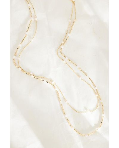 Anthropologie Layered Long Pearl Necklace - Natural