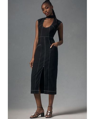 Maeve Scoop-neck Column Midi Dress - Black