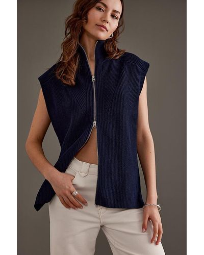 ALIGNE Miri Zip-front Knitted Tank Top - Blue