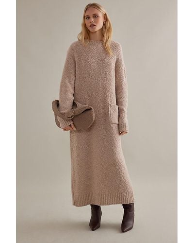 ALIGNE Katrina Patch-pocket Boucle Wool-blend Midi Jumper Dress - Brown