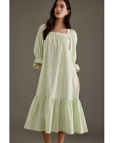 Stella Nova Frill-sleeve Square-neck Midi Dress - Green