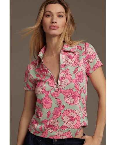Maeve Short-sleeve Floral Jacquard Top - Pink
