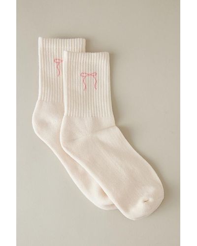 Hansel From Basel Ribbed Bow Ankle Socks - Natural