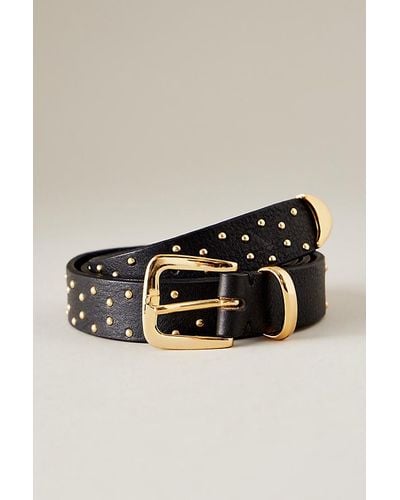 Anthropologie Gold Studded Leather Buckle Belt - Multicolour