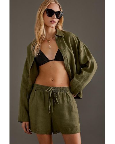 SELECTED Mid-rise Linen Shorts - Green