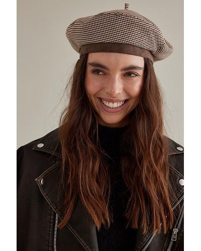 Anthropologie Houndstooth Check Beret - Brown