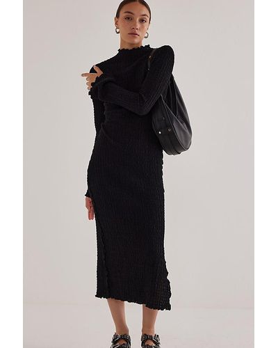 Anthropologie Mila Textured Mock-neck Long-sleeve Midi Dress - Black