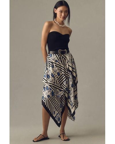 Maeve Silky Asymmetrical Midi Skirt - Multicolour