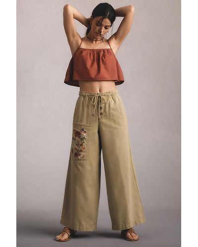 Pilcro Embroidered Pull-on Trousers - Natural