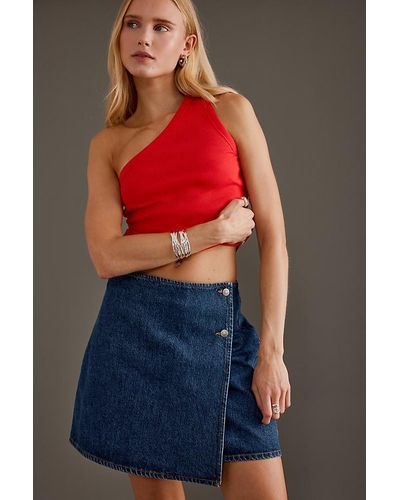 SELECTED Clair Denim Mini Wrap Skirt - Red