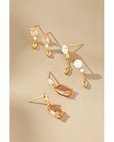 Tai Delicate Gem Drop Earrings, Set Of 3 - Natural