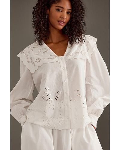 Anthropologie Cotton Broderie Blouse - Natural