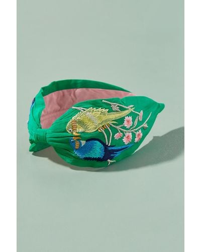 Anthropologie Embroidered Birds Of Paradise Headband - Green
