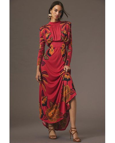 FARM Rio Long-sleeve Mock-neck Maxi Dress - Red