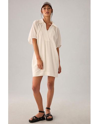 Anthropologie By V-neck Tiered-sleeve Tunic Mini Dress - Natural