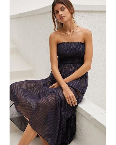 Anthropologie The Marisol Smocked Gauze Maxi Dress: Lurex Edition - Black