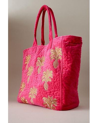 Elizabeth Scarlett Pineapple Embroidered Quilted Tote Bag - Pink