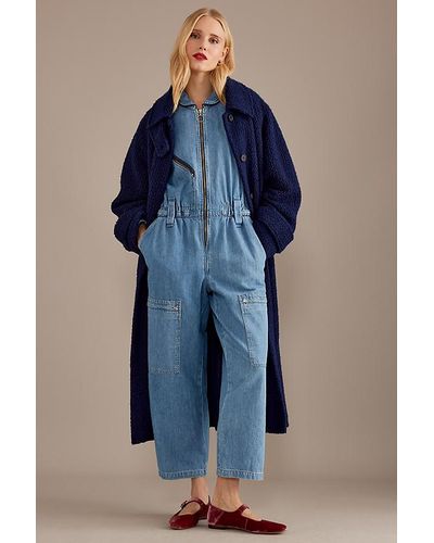 seventy + mochi Seventy + Mochi Amelia Long-sleeve Organic Denim Jumpsuit - Blue
