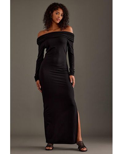 Anthropologie Off-the-shoulder Jersey Maxi Dress - Black