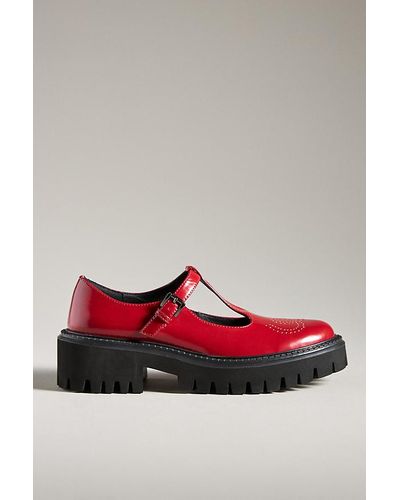 Bibi Lou Cathy Leather T-strap Mary Janes - Red