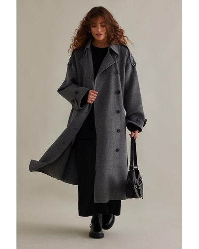 Second Female Walance Wool-blend Trench Coat - Grey