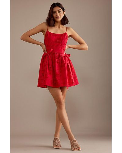 Damson Madder Penelope Broderie Mini Dress - Red