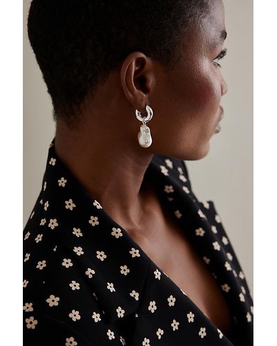 Anthropologie Irregular Pearl Drop Huggie Hoop Earrings - Natural