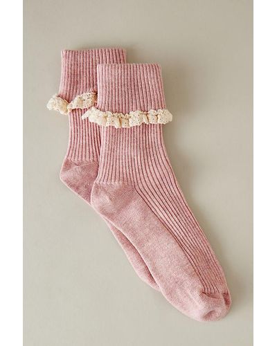 Anthropologie Frill Melange Socks - Pink