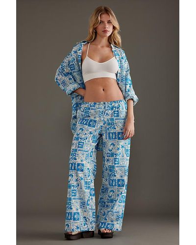 Charlie Holiday Emma Printed Cotton Wide-leg Trousers - Blue