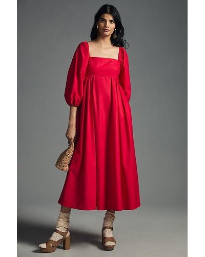 Maeve Squareneck Babydoll Dress - Red