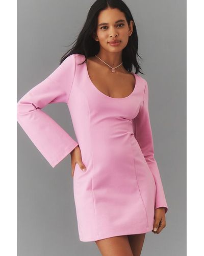 Maeve Long-sleeve Scoop-neck Mini Dress - Pink