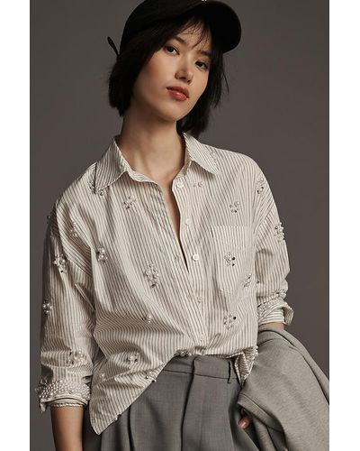 Maeve The Bennet Buttondown Shirt By : Pearl-embellished Edition - Grey