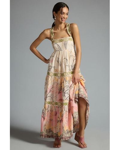 Anthropologie By Square-neck Floral Tiered Maxi Dress - Multicolour