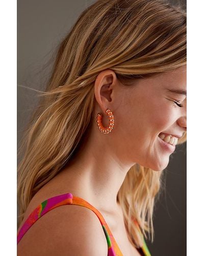 Anthropologie Raffia Hoop Earrings - Orange
