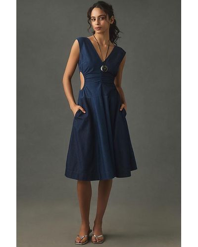 Plenty by Tracy Reese V-neck Cutout A-line Midi Dress - Blue