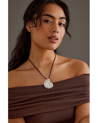 Anthropologie Shell Cord Necklace - Brown