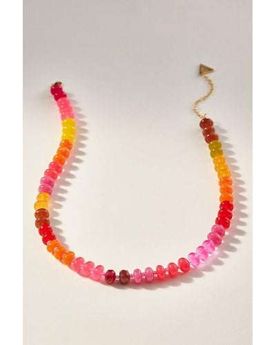 Anthropologie Rainbow Stone Necklace - Pink