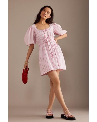 Damson Madder Amelie Puff-sleeve Mini Dress - Pink