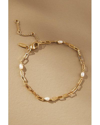Anthropologie Gold-plated Delicate Paperclip Pearl Bracelet - Natural